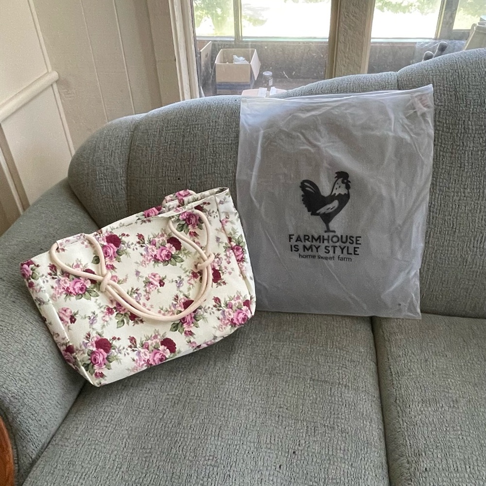 Floral Tote Bag - Cream and Pink